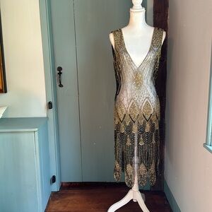 The Deco Haus - 1920’s Flapper Carwash Hem Beaded Party Dress - Ultra Low
